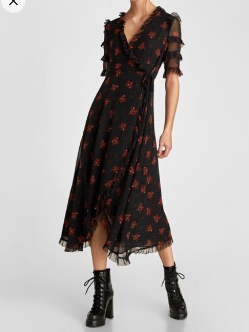 Zara Floral Wrap Midi Dress M Whimsygoth